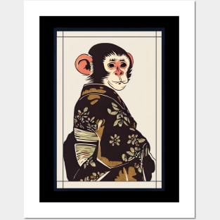 Monkey japanese with kimono vintage Posters and Art